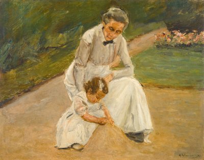 Nipotina e bambinaia che giocano in giardino da Max Liebermann